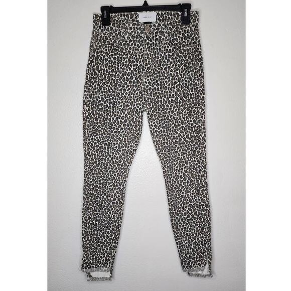 Current Elliott The Super High Waist Stiletto Snow Leopard Slit Step Hem Jeans - Picture 2 of 11